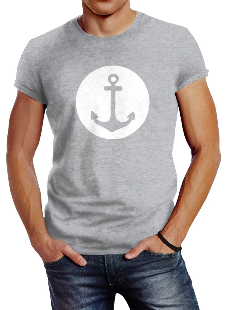 Läßiges Herren T-Shirt mit Anker Mond Slim Fit