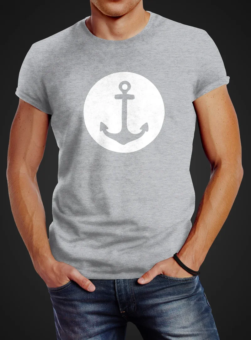 Läßiges Herren T-Shirt mit Anker Mond Slim Fit