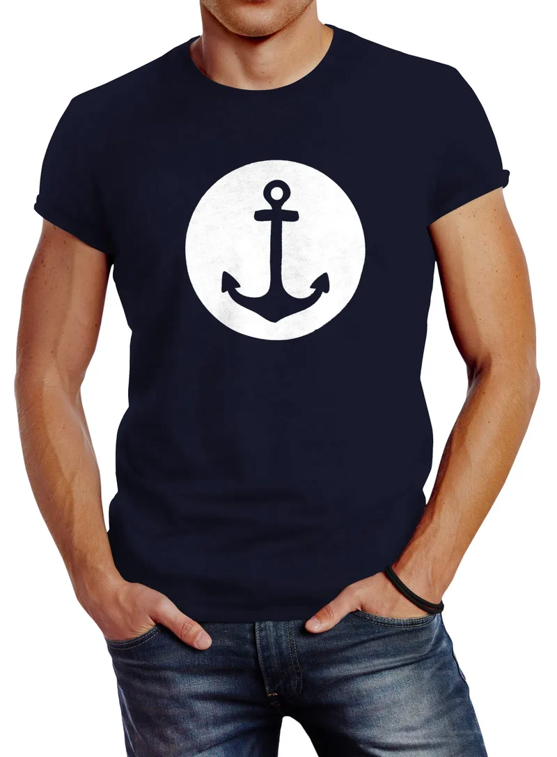 Läßiges Herren T-Shirt mit Anker Mond Slim Fit