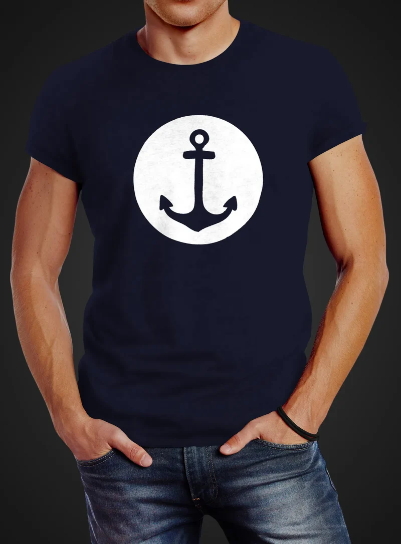 Läßiges Herren T-Shirt mit Anker Mond Slim Fit