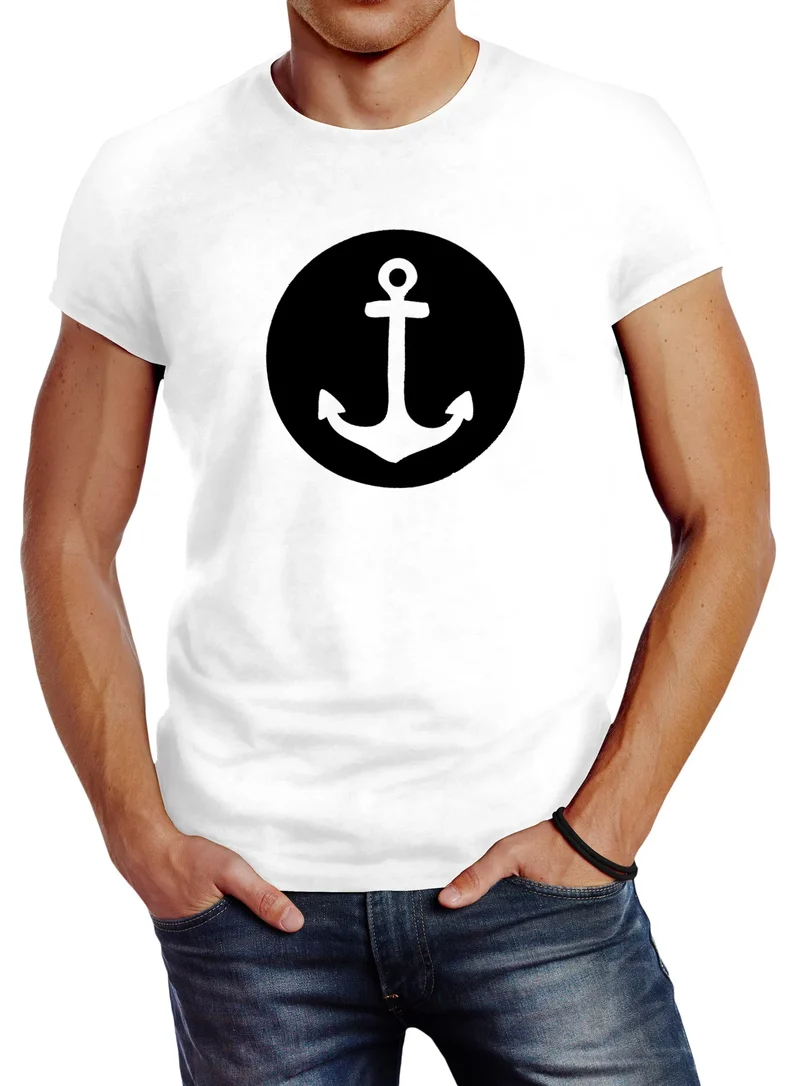 Läßiges Herren T-Shirt mit Anker Mond Slim Fit