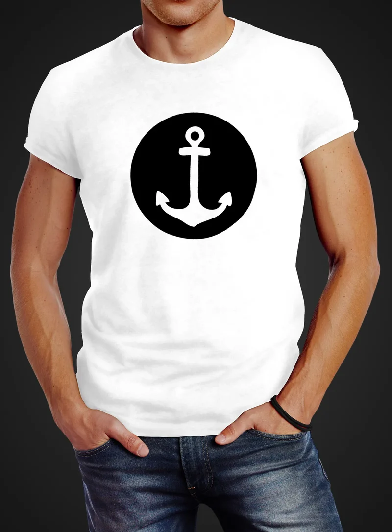 Läßiges Herren T-Shirt mit Anker Mond Slim Fit