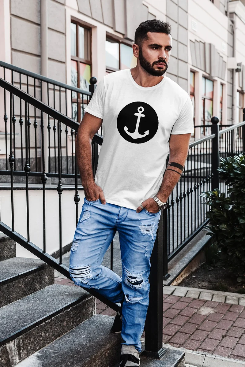 Läßiges Herren T-Shirt mit Anker Mond Slim Fit