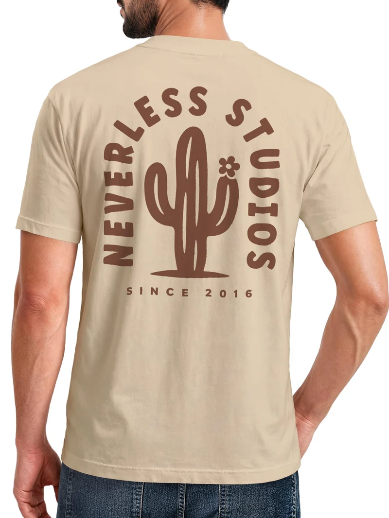 Herren T-Shirt Backprint Kaktus Western Desert – Baumwollshirt Streetstyle Slim Fit