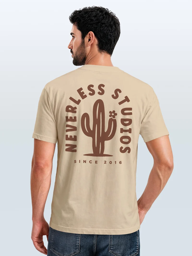 Herren T-Shirt Backprint Kaktus Western Desert – Baumwollshirt Streetstyle Slim Fit