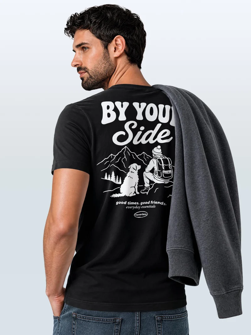 Herren T-Shirt Backprint Sonne Mond Celestial – Baumwollshirt Streetstyle Slim Fit