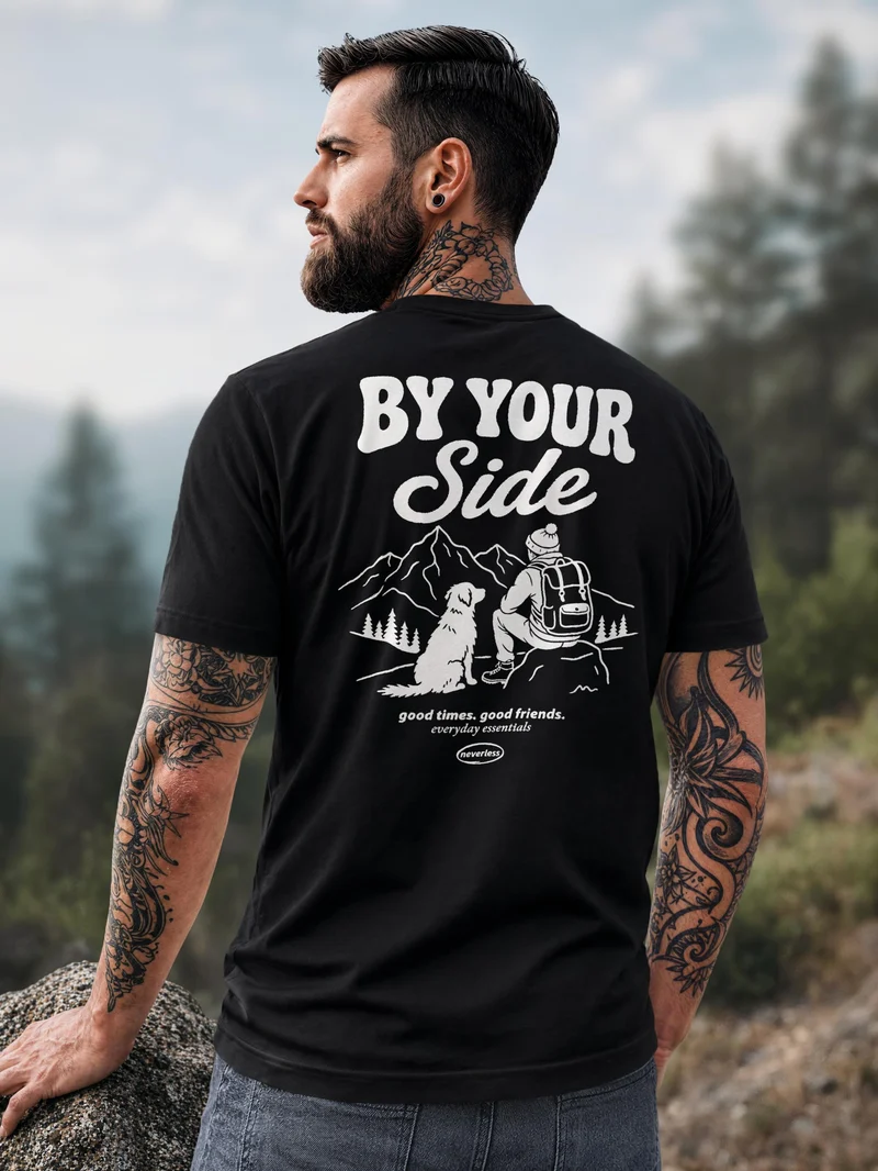 Herren T-Shirt Backprint Sonne Mond Celestial – Baumwollshirt Streetstyle Slim Fit