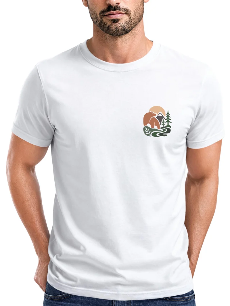 Herren T-Shirt Frontprint - Nature Adventure - Baumwollshirt Slim Fit