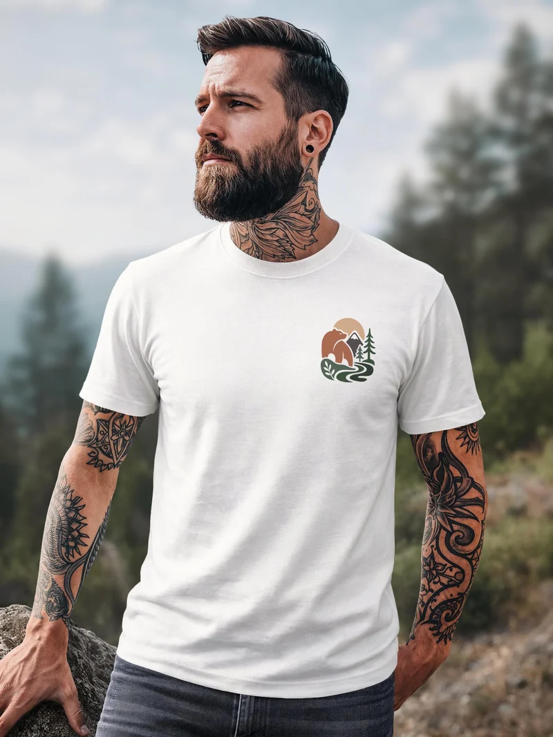 Herren T-Shirt Frontprint - Nature Adventure - Baumwollshirt Slim Fit