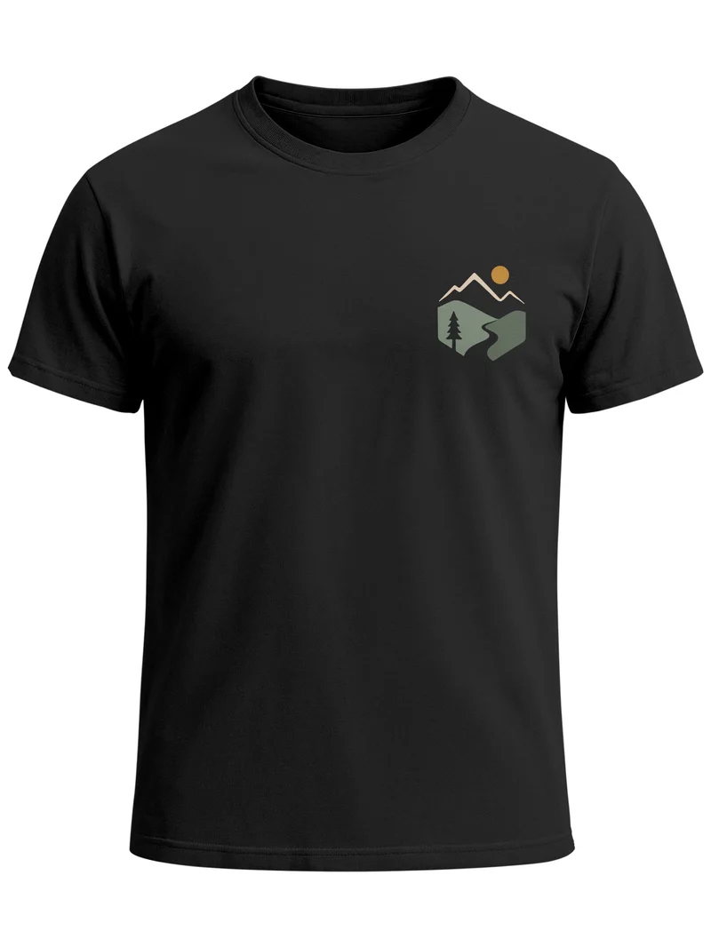 Herren T-Shirt Frontprint - Mountain Trail - Baumwollshirt Slim Fit