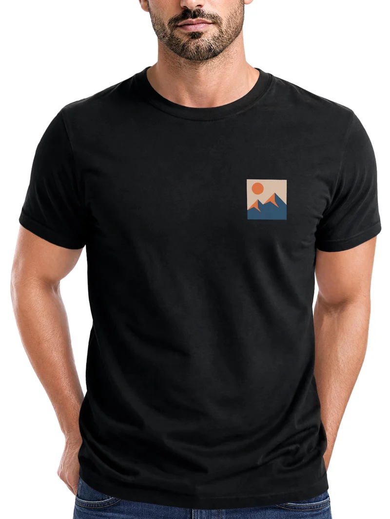 Herren T-Shirt Frontprint - Minimal Mountain - Baumwollshirt Slim Fit