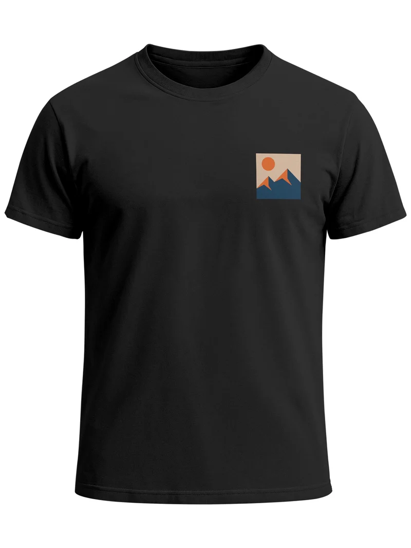 Herren T-Shirt Frontprint - Minimal Mountain - Baumwollshirt Slim Fit