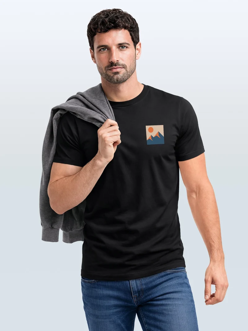 Herren T-Shirt Frontprint - Minimal Mountain - Baumwollshirt Slim Fit