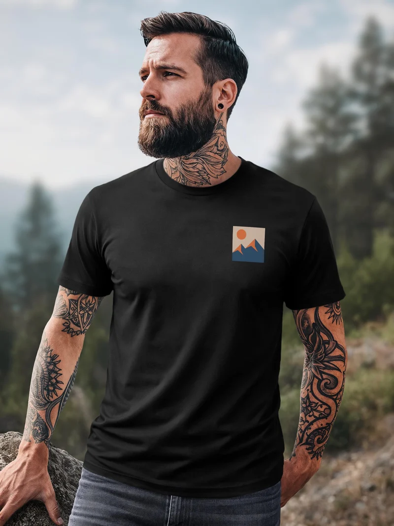 Herren T-Shirt Frontprint - Minimal Mountain - Baumwollshirt Slim Fit