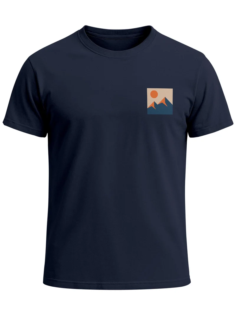 Herren T-Shirt Frontprint - Minimal Mountain - Baumwollshirt Slim Fit