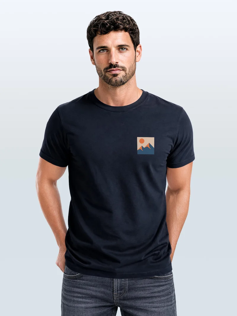 Herren T-Shirt Frontprint - Minimal Mountain - Baumwollshirt Slim Fit