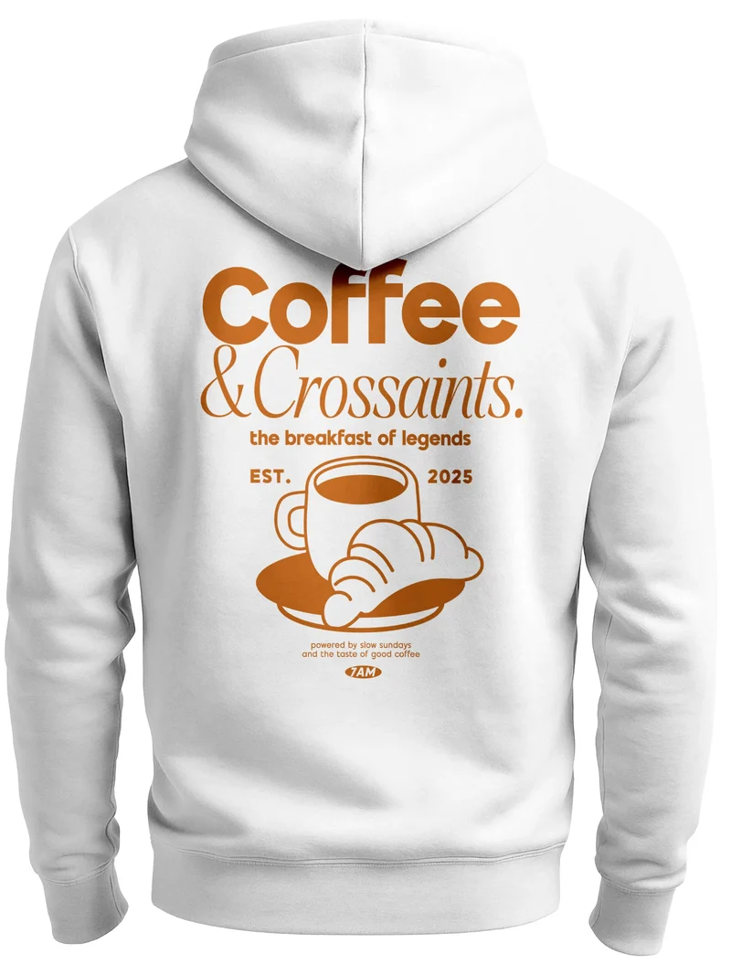 Herren Sweatjacke Backprint Coffe & Croissants Zipjacke Zip-Hoodie Grafik Männer Fashion Streetstyle