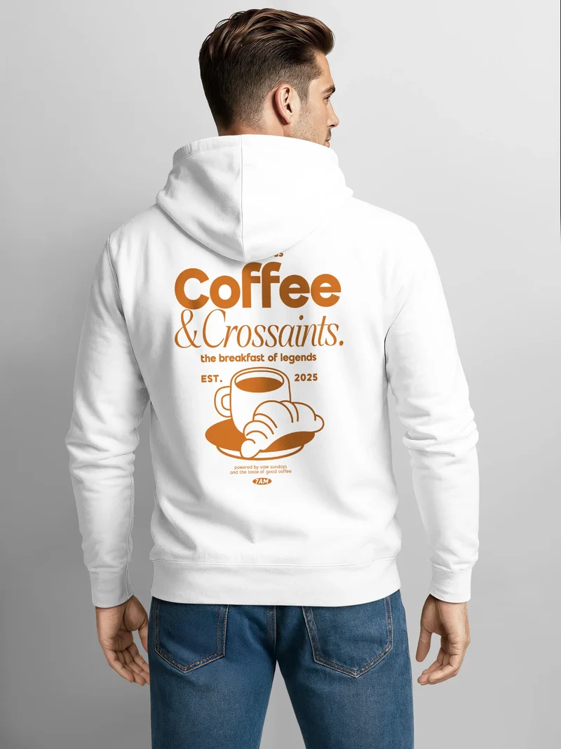 Herren Sweatjacke Backprint Coffe & Croissants Zipjacke Zip-Hoodie Grafik Männer Fashion Streetstyle