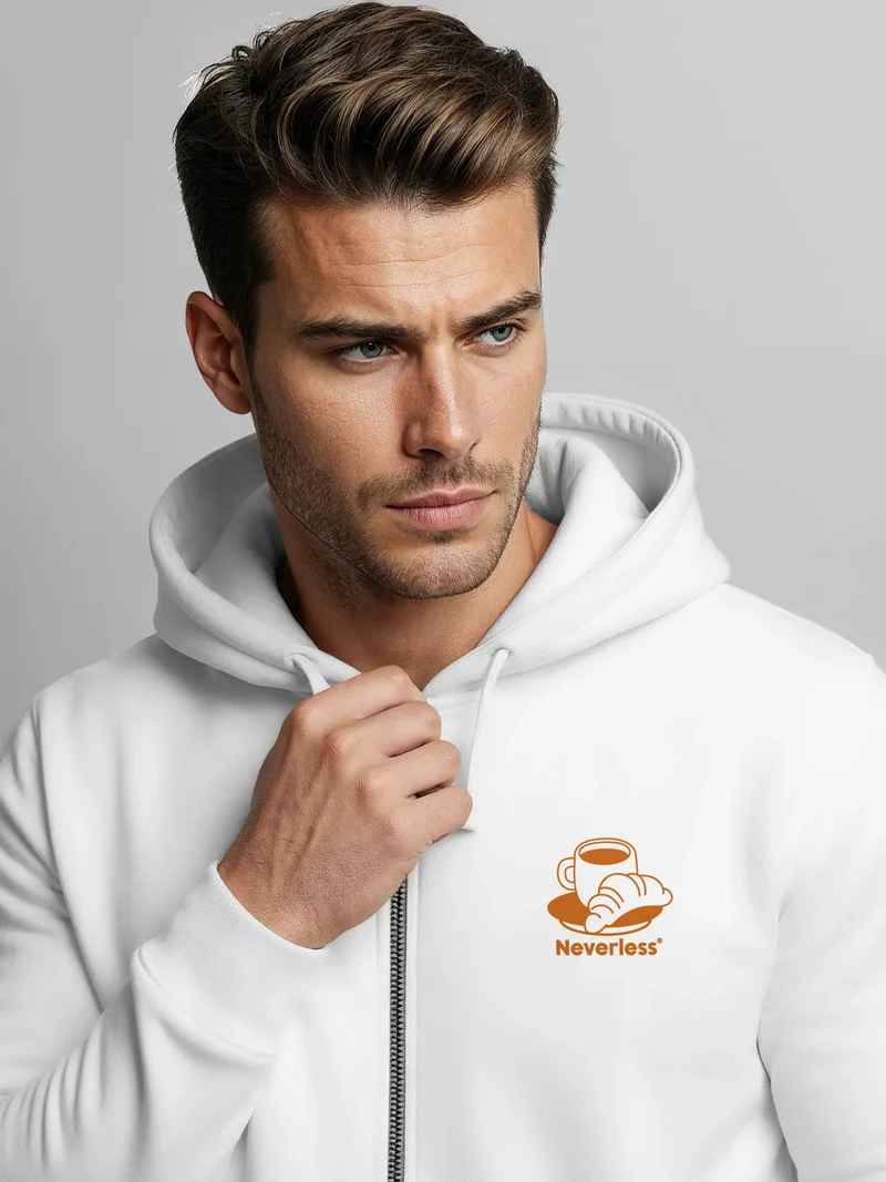 Herren Sweatjacke Backprint Coffe & Croissants Zipjacke Zip-Hoodie Grafik Männer Fashion Streetstyle