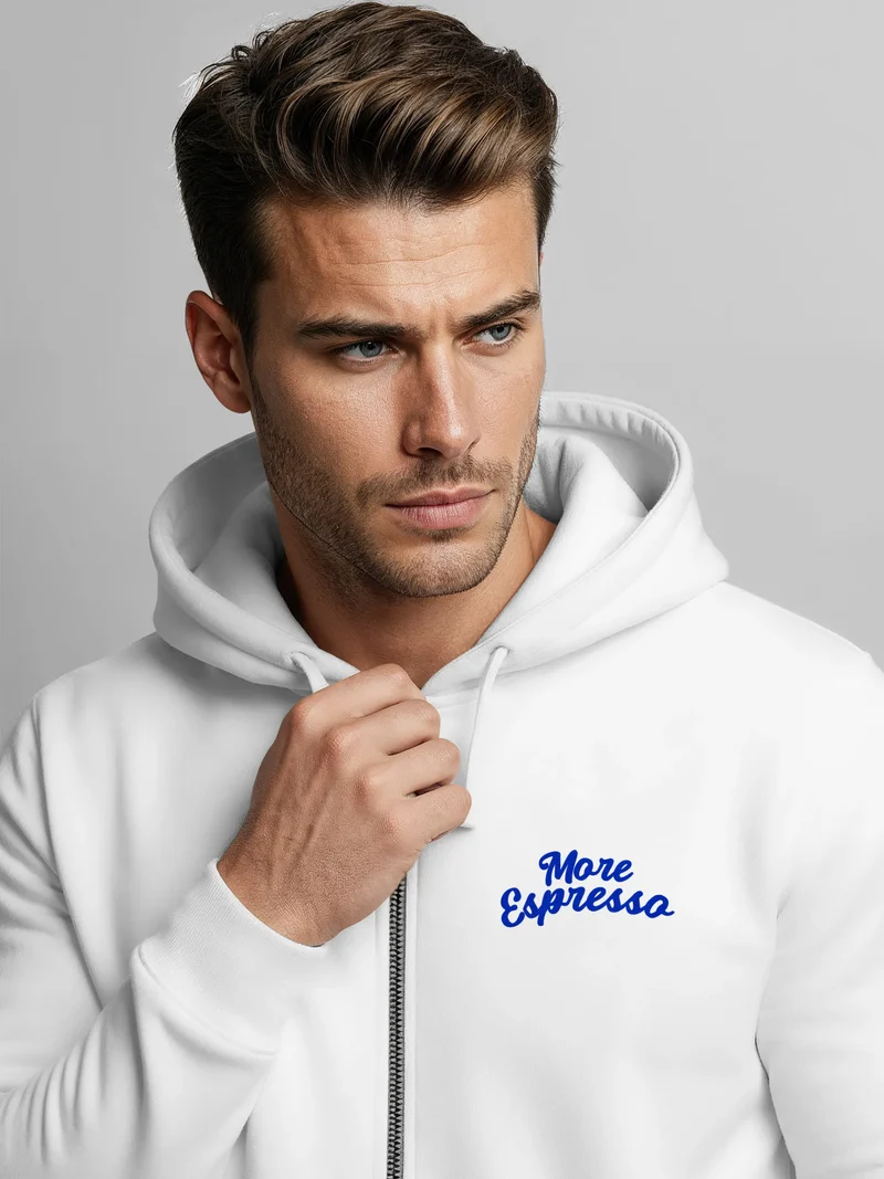 Herren Sweatjacke Backprint More Espresso Kaffee Liebhaber Zipjacke Zip-Hoodie Männer Fashion Streetstyle