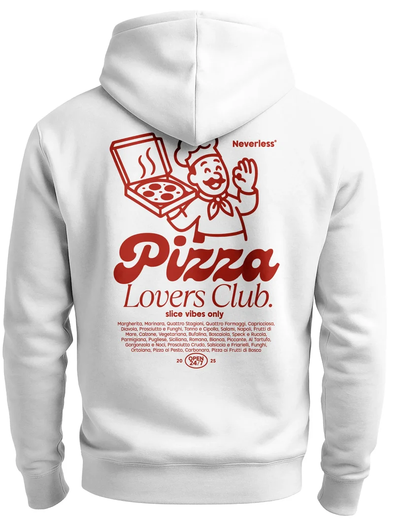 Herren Sweatjacke Backprint Pizza Lovers Club Zipjacke Zip-Hoodie Männer Fashion Grafik Streetstyle