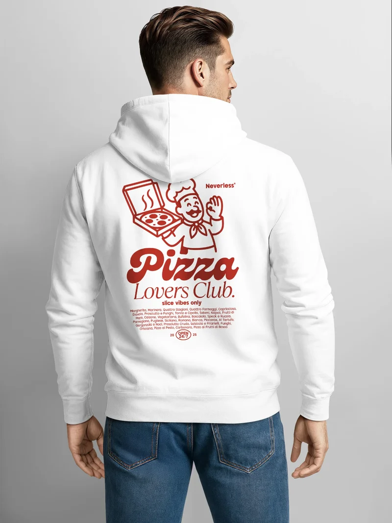 Herren Sweatjacke Backprint Pizza Lovers Club Zipjacke Zip-Hoodie Männer Fashion Grafik Streetstyle