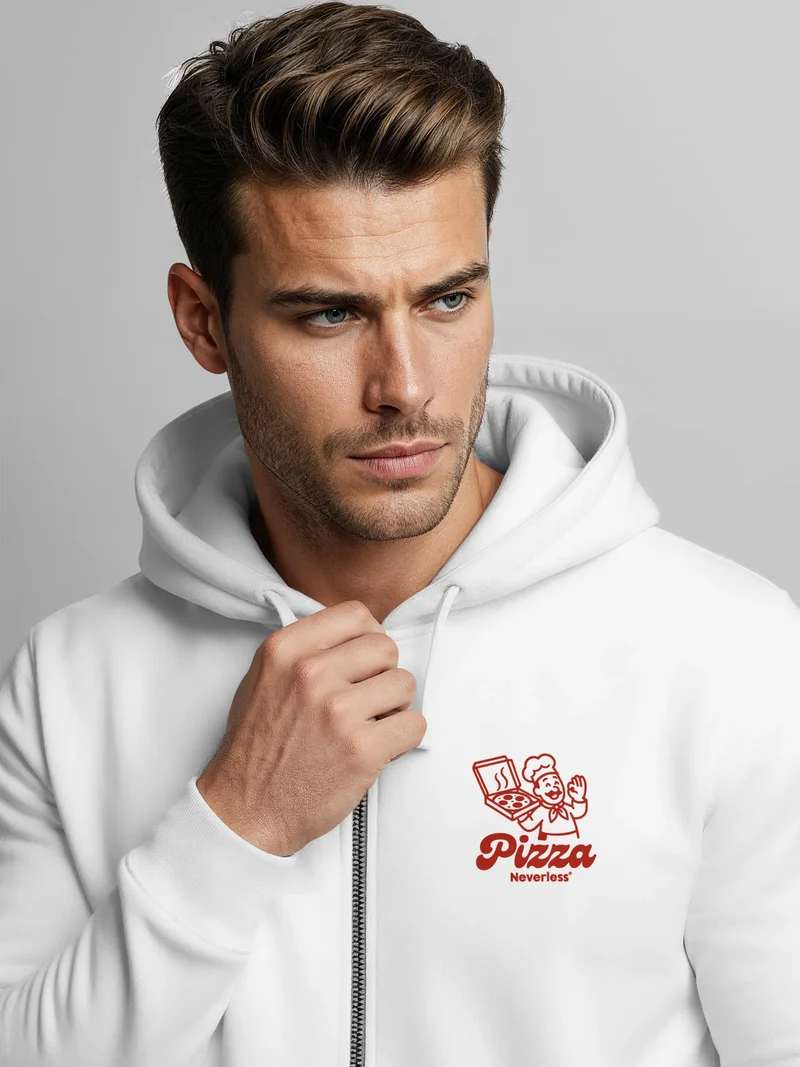 Herren Sweatjacke Backprint Pizza Lovers Club Zipjacke Zip-Hoodie Männer Fashion Grafik Streetstyle