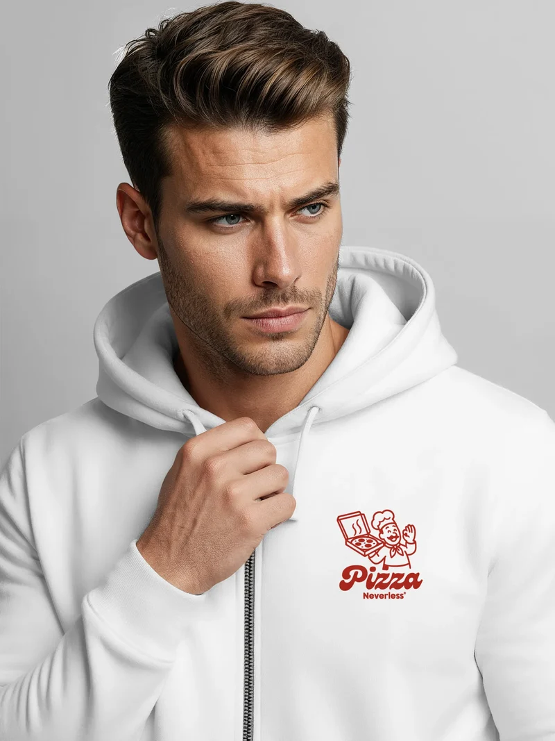 Herren Sweatjacke Backprint Pizza Lover Cartoon Style Italien Zipjacke Zip-Hoodie Männer Fashion Streetstyle