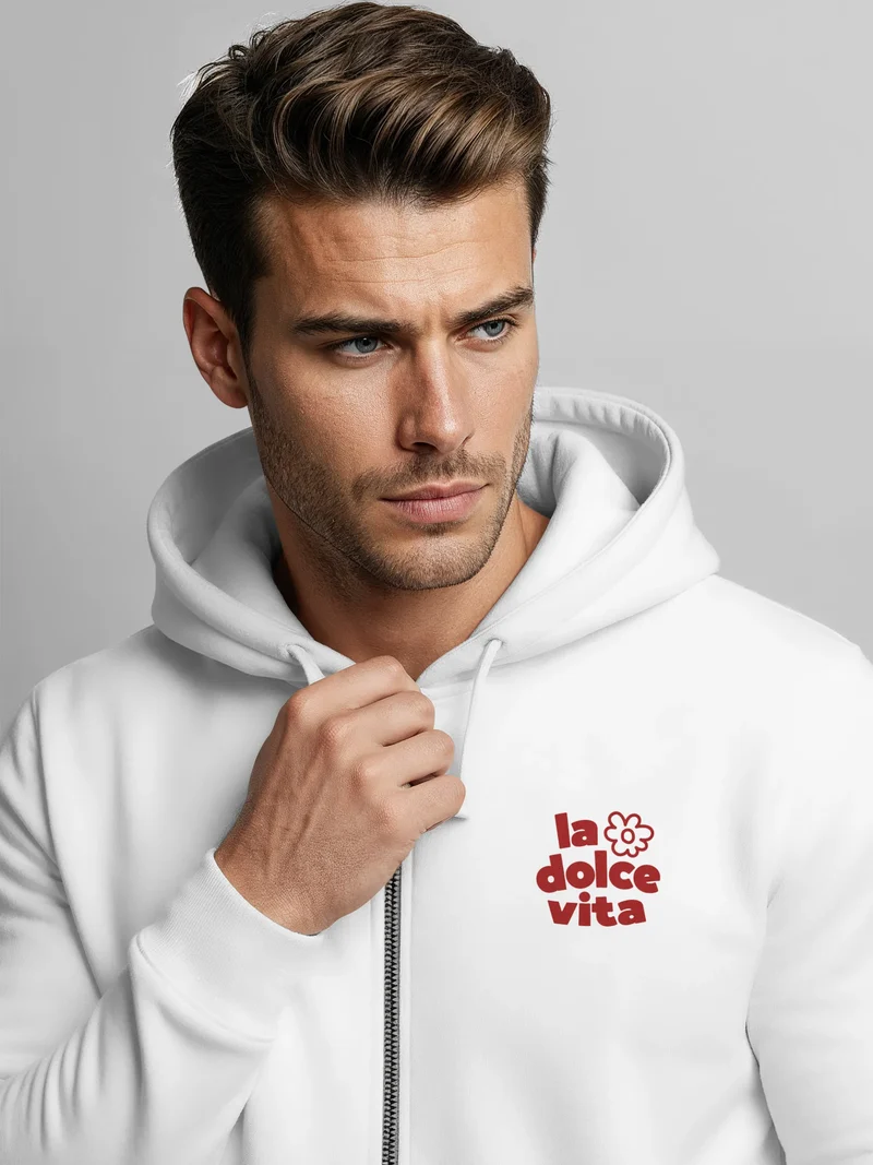 Herren Sweatjacke Backprint La Dolce Vita Cartoon Grafik Zipjacke Zip-Hoodie Männer Fashion Streetstyle