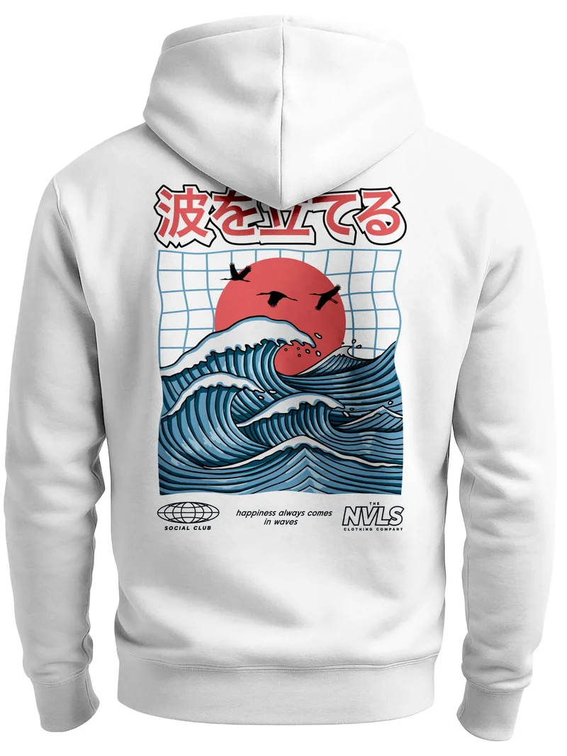 Herren Sweatjacke Backprint Japan Welle Grafik Design Zipjacke Zip-Hoodie Männer Fashion Streetstyle