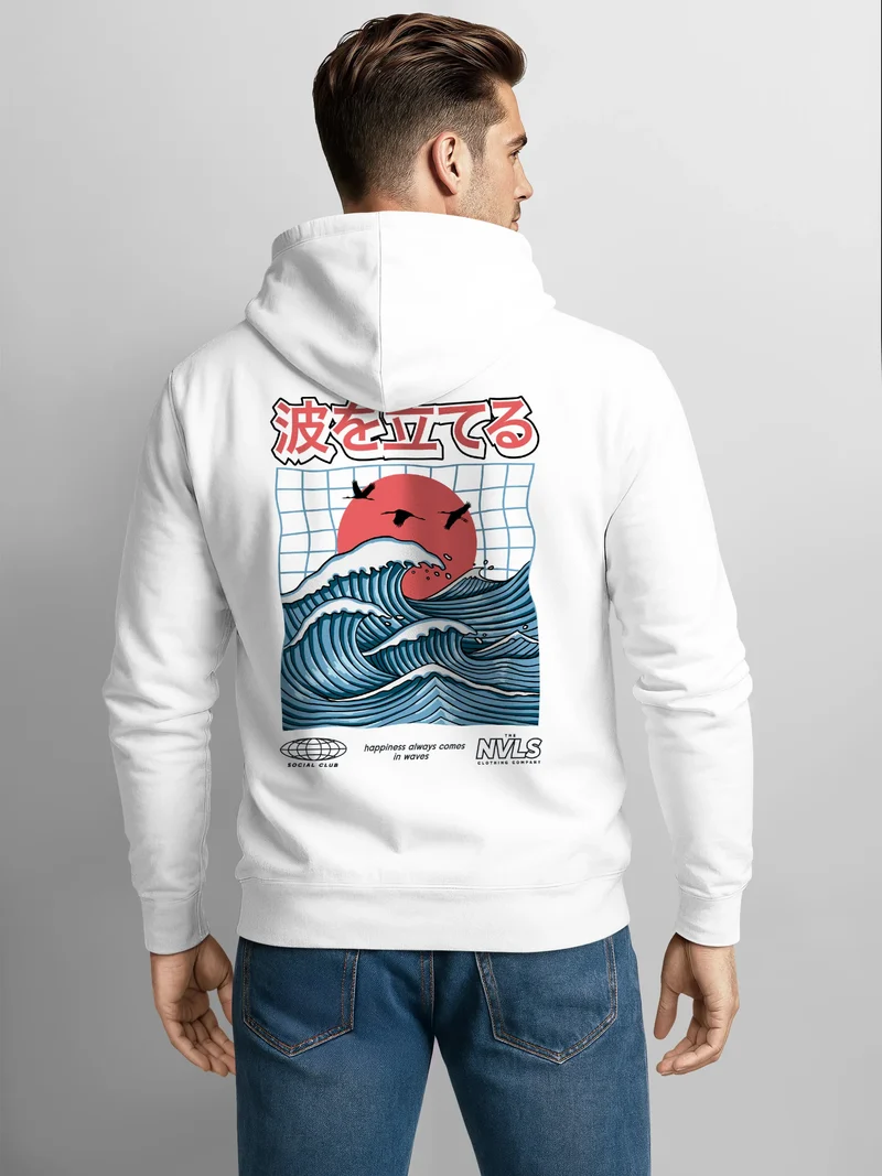 Herren Sweatjacke Backprint Japan Welle Grafik Design Zipjacke Zip-Hoodie Männer Fashion Streetstyle