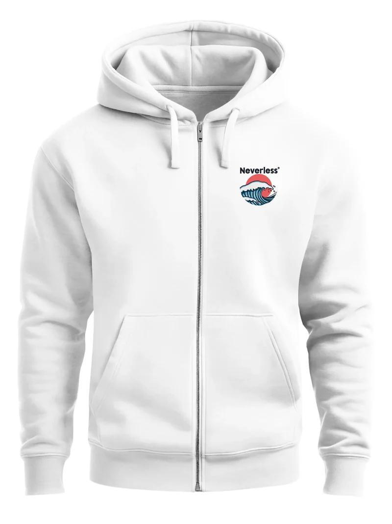 Herren Sweatjacke Backprint Japan Welle Grafik Design Zipjacke Zip-Hoodie Männer Fashion Streetstyle
