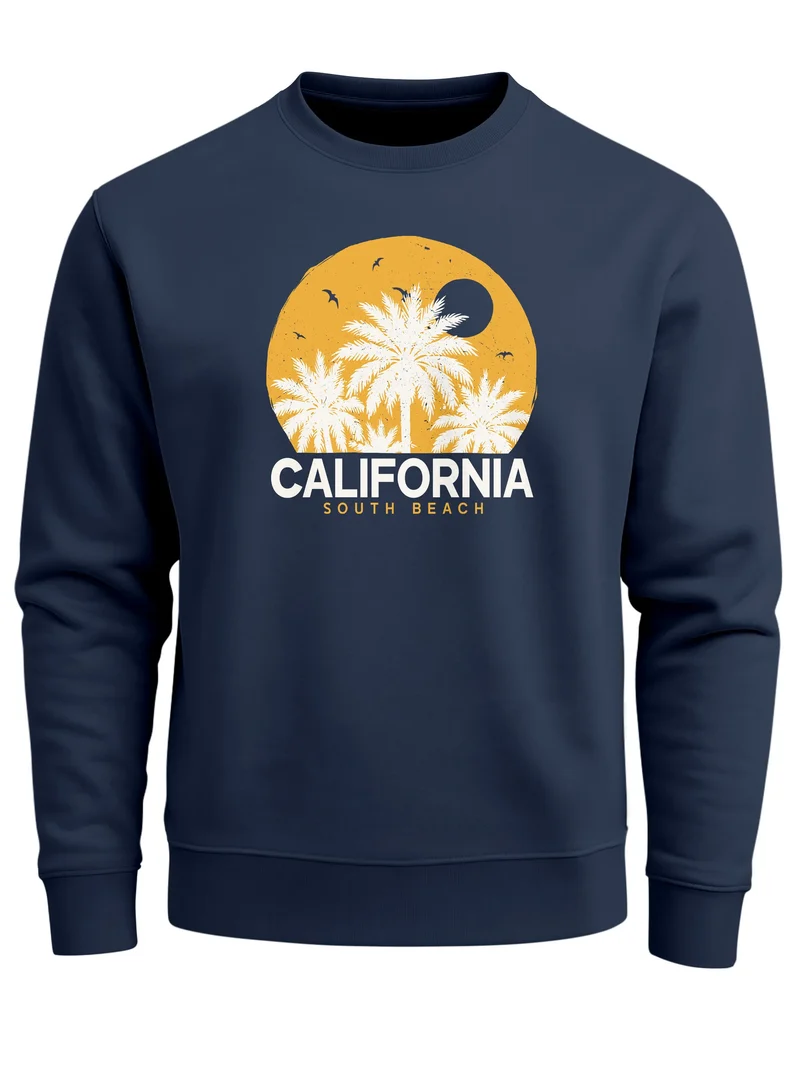 Sweatshirt Herren ohne Kapuze California Palmen Frontprint Rundhals-Pullover Fashion Streetwear
