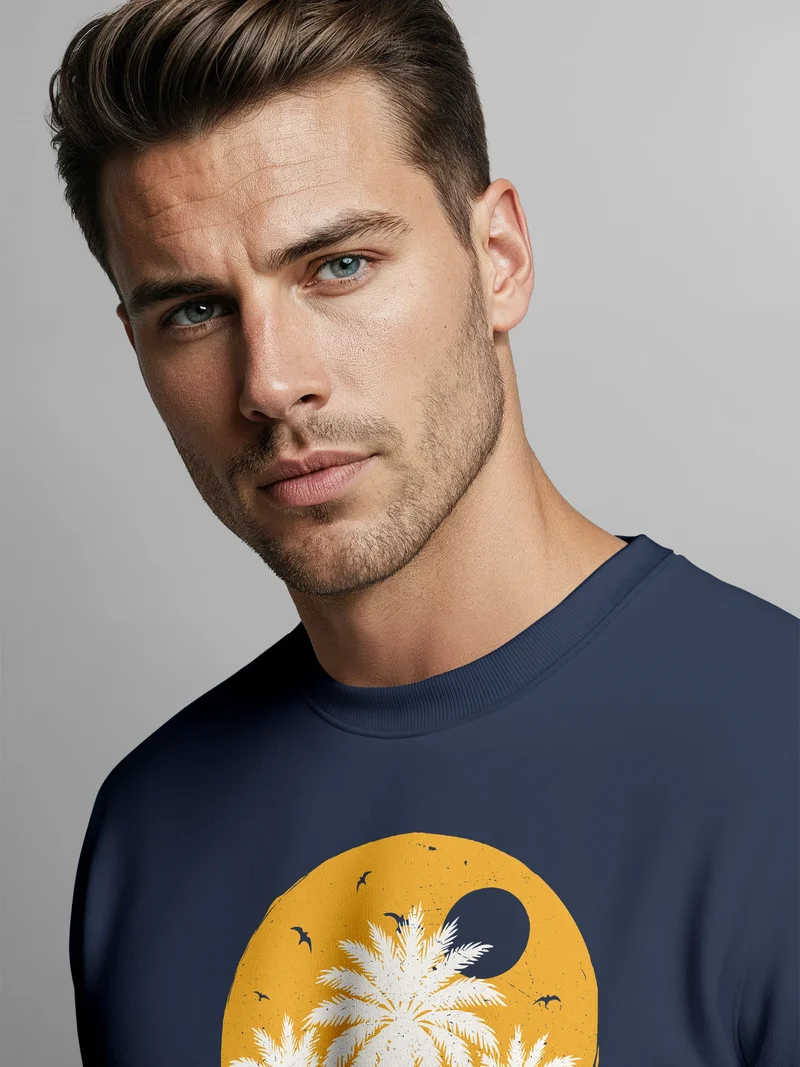 Sweatshirt Herren ohne Kapuze California Palmen Frontprint Rundhals-Pullover Fashion Streetwear