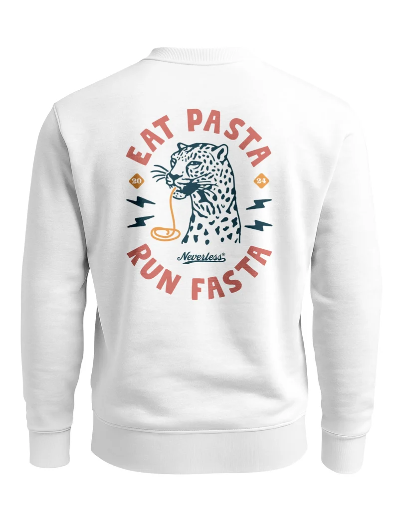Sweatshirt Herren Pullover mit Backprint Eat Pasta Run Fasta Food Spaghetti Grafik Leopard Retro Streetwear Fashion