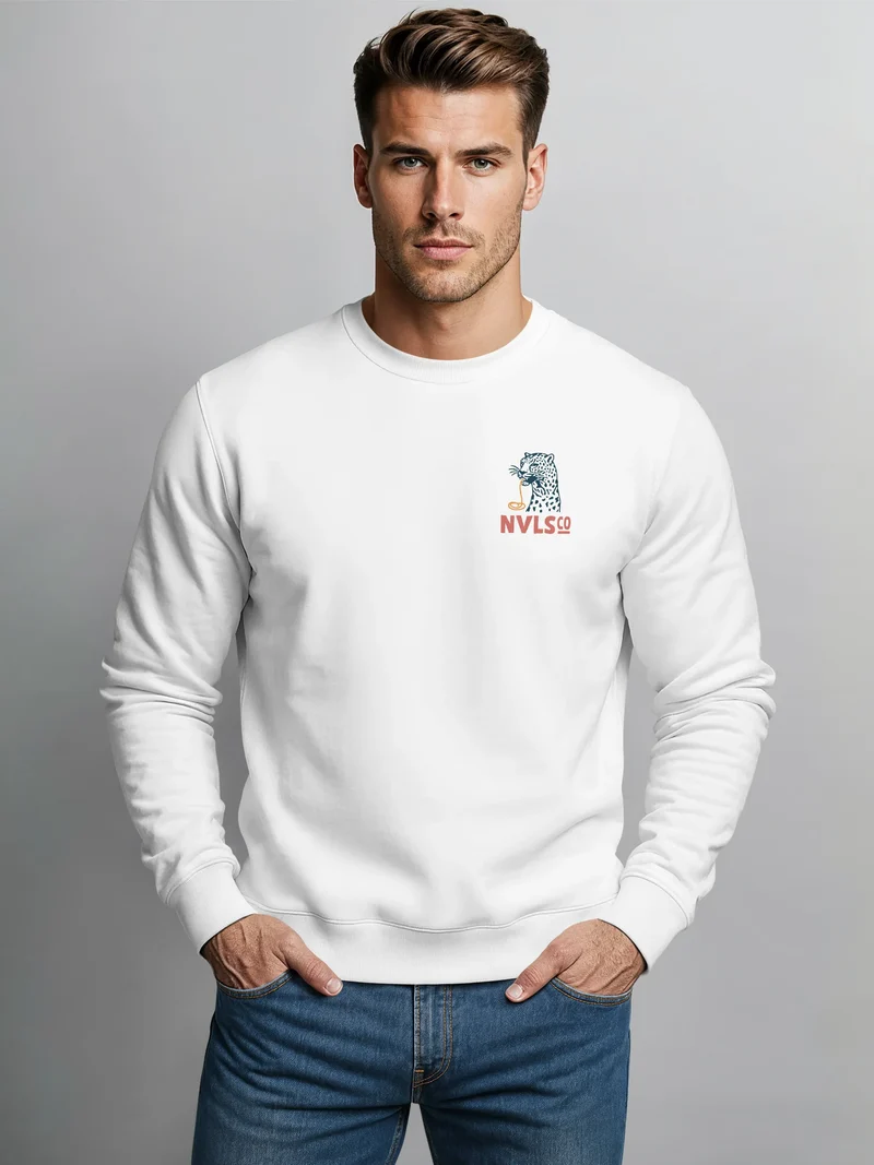 Sweatshirt Herren Pullover mit Backprint Eat Pasta Run Fasta Food Spaghetti Grafik Leopard Retro Streetwear Fashion