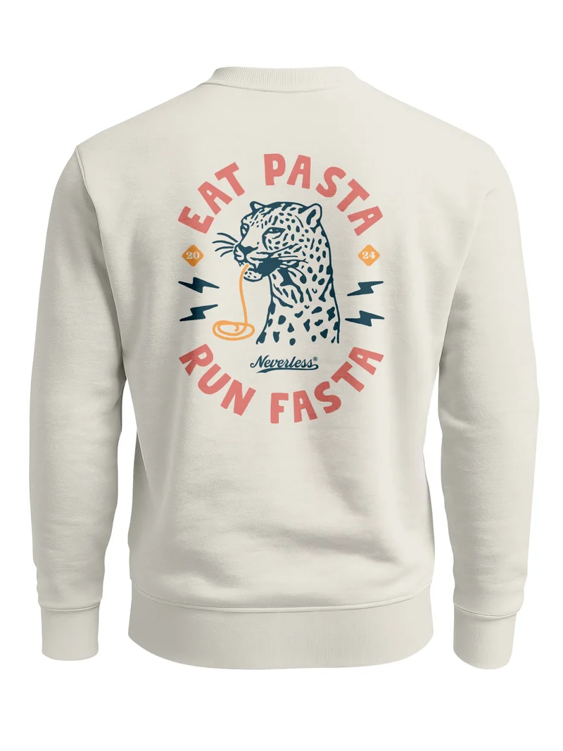 Sweatshirt Herren Pullover mit Backprint Eat Pasta Run Fasta Food Spaghetti Grafik Leopard Retro Streetwear Fashion