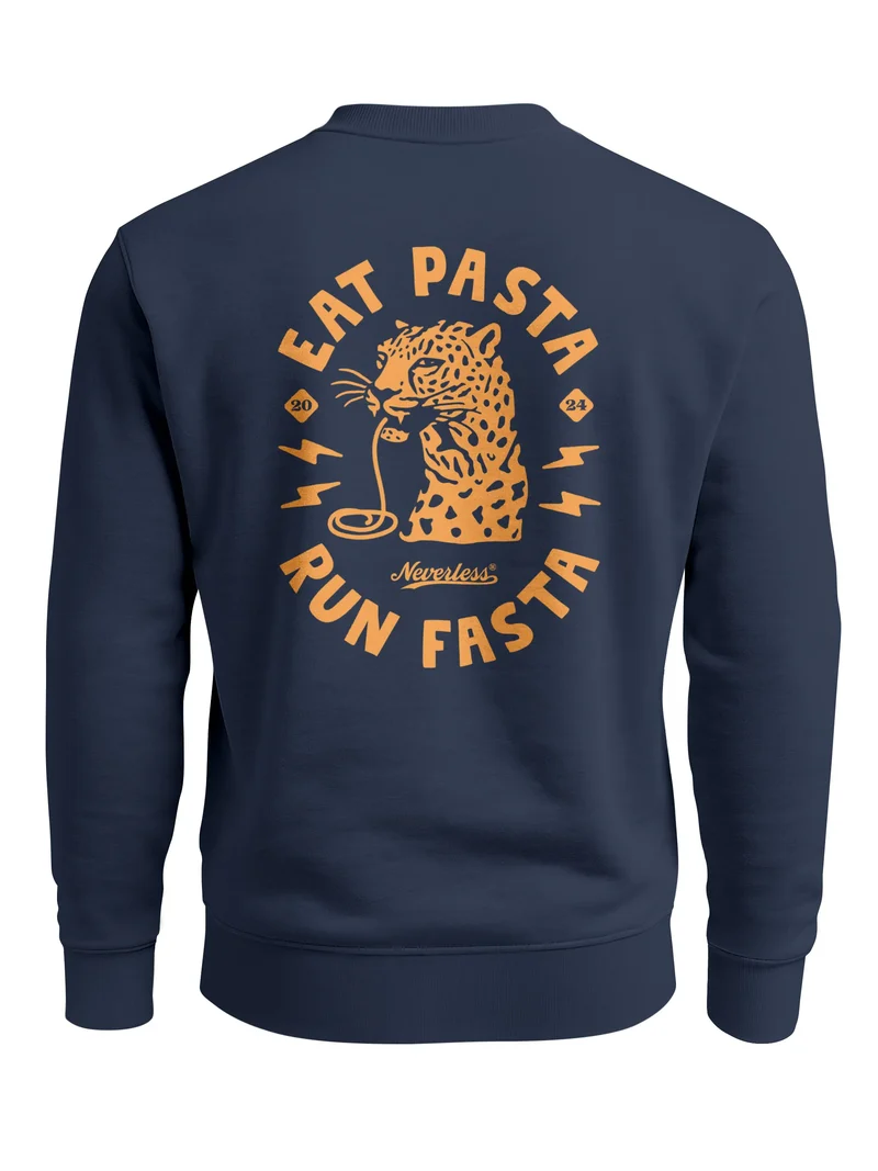 Sweatshirt Herren Pullover mit Backprint Eat Pasta Run Fasta Food Spaghetti Grafik Leopard Retro Streetwear Fashion
