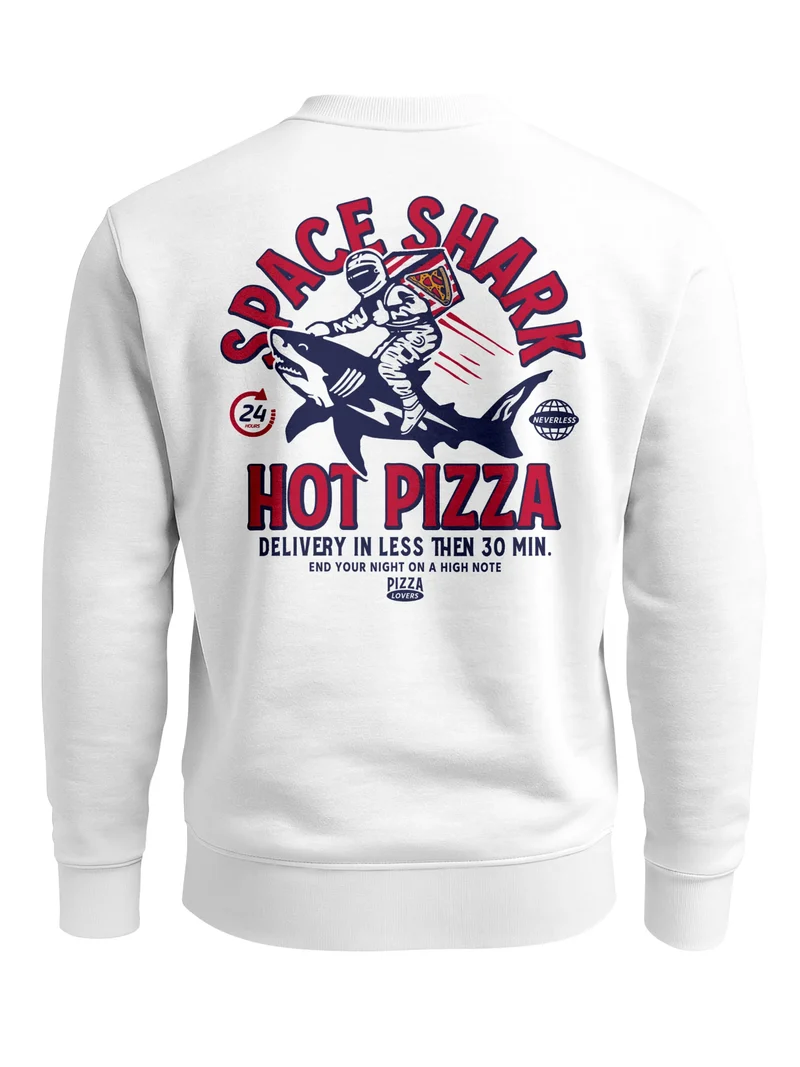 Sweatshirt Herren Pullover mit Backprint Space Shark Pizza Astronaut Hai Retro Food Design Streetwear