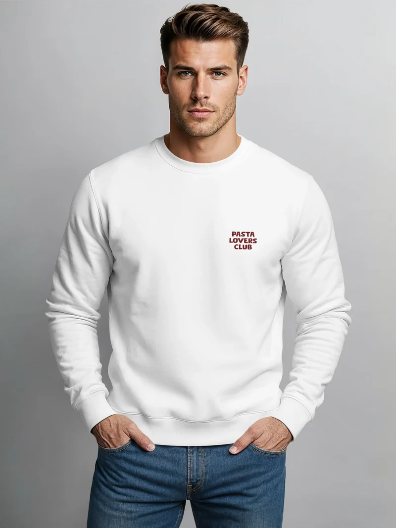 Sweatshirt Herren Pullover mit Backprint More Spaghetti Less Regretti Spruch Food Katze Funny Streetwear
