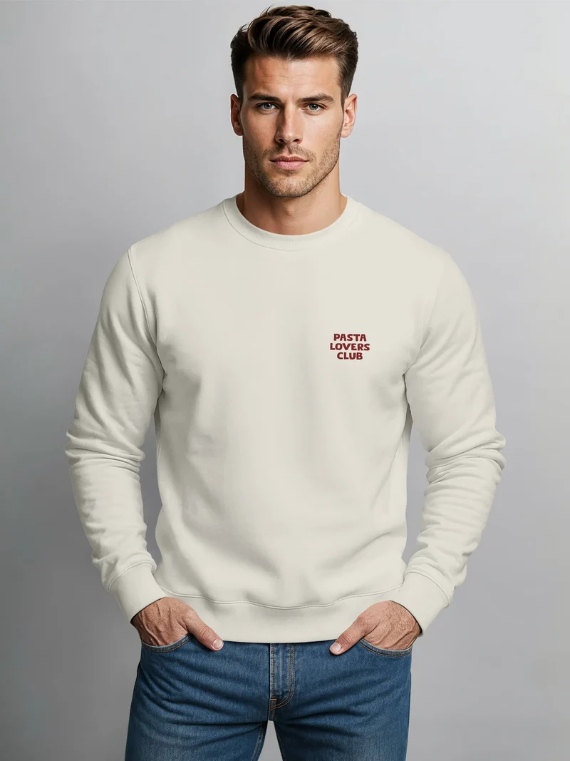 Sweatshirt Herren Pullover mit Backprint More Spaghetti Less Regretti Spruch Food Katze Funny Streetwear