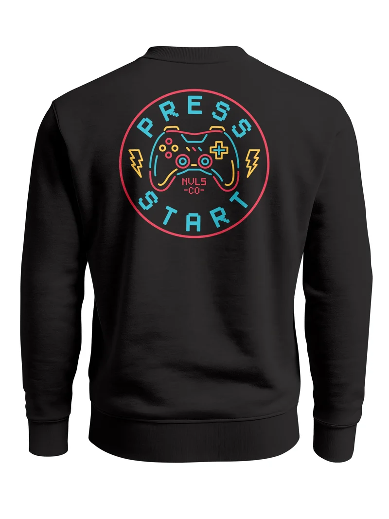 Sweatshirt Herren Pullover mit Backprint Press Start Gaming Graphic mit Controller Retro Style Fashion Streetwear