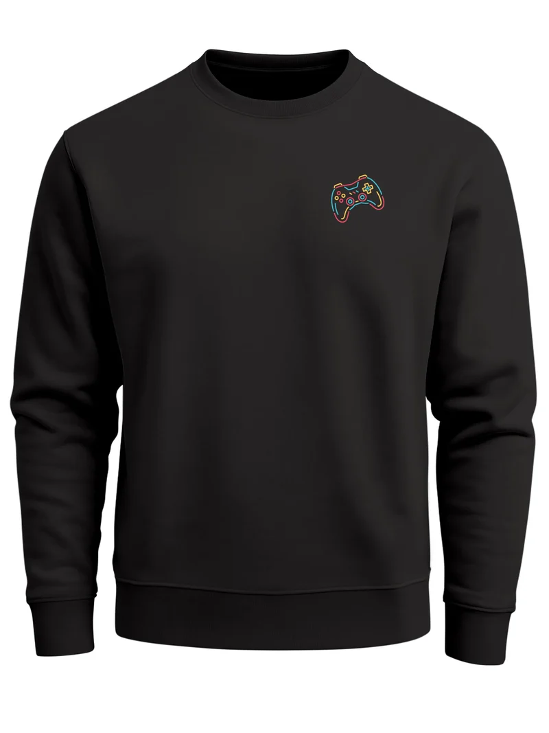 Sweatshirt Herren Pullover mit Backprint Press Start Gaming Graphic mit Controller Retro Style Fashion Streetwear