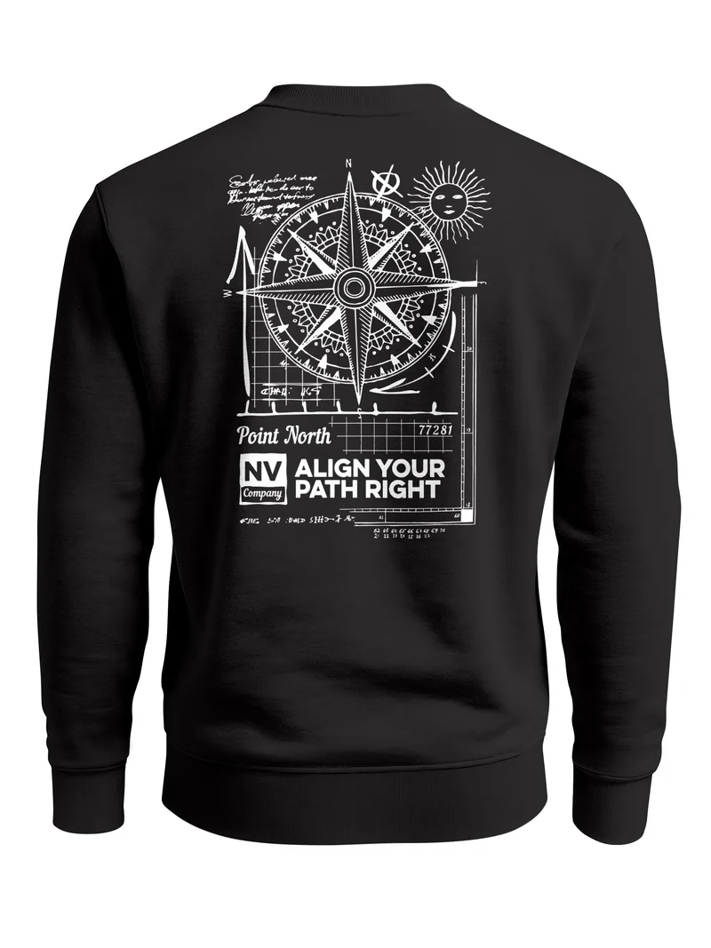 Sweatshirt Herren Pullover mit Backprint Point North Kompass Backprint Adventure Streetwear Design Fashion Männer