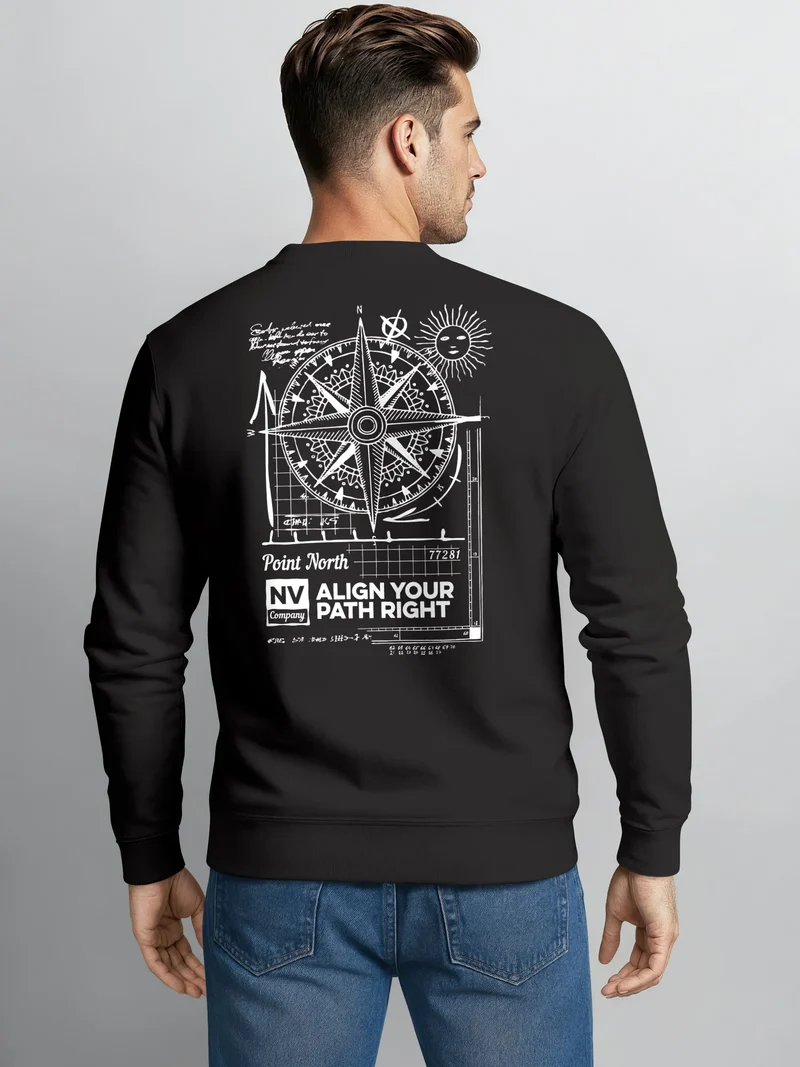 Sweatshirt Herren Pullover mit Backprint Point North Kompass Backprint Adventure Streetwear Design Fashion Männer