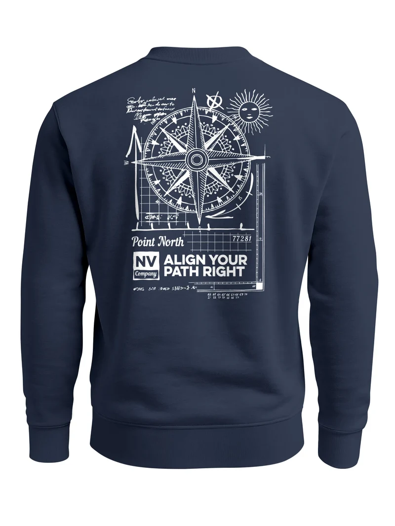 Sweatshirt Herren Pullover mit Backprint Point North Kompass Backprint Adventure Streetwear Design Fashion Männer