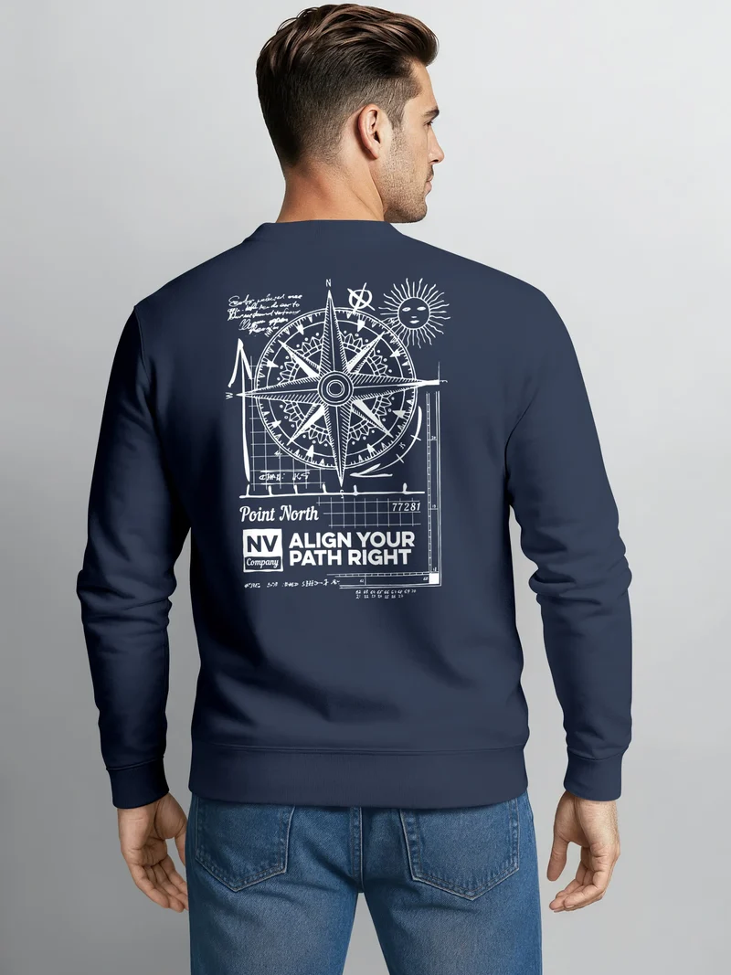 Sweatshirt Herren Pullover mit Backprint Point North Kompass Backprint Adventure Streetwear Design Fashion Männer