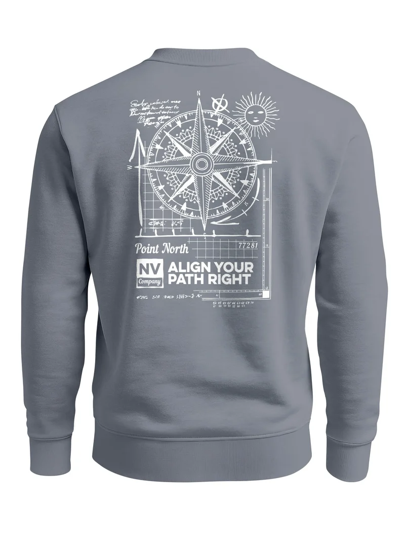 Sweatshirt Herren Pullover mit Backprint Point North Kompass Backprint Adventure Streetwear Design Fashion Männer