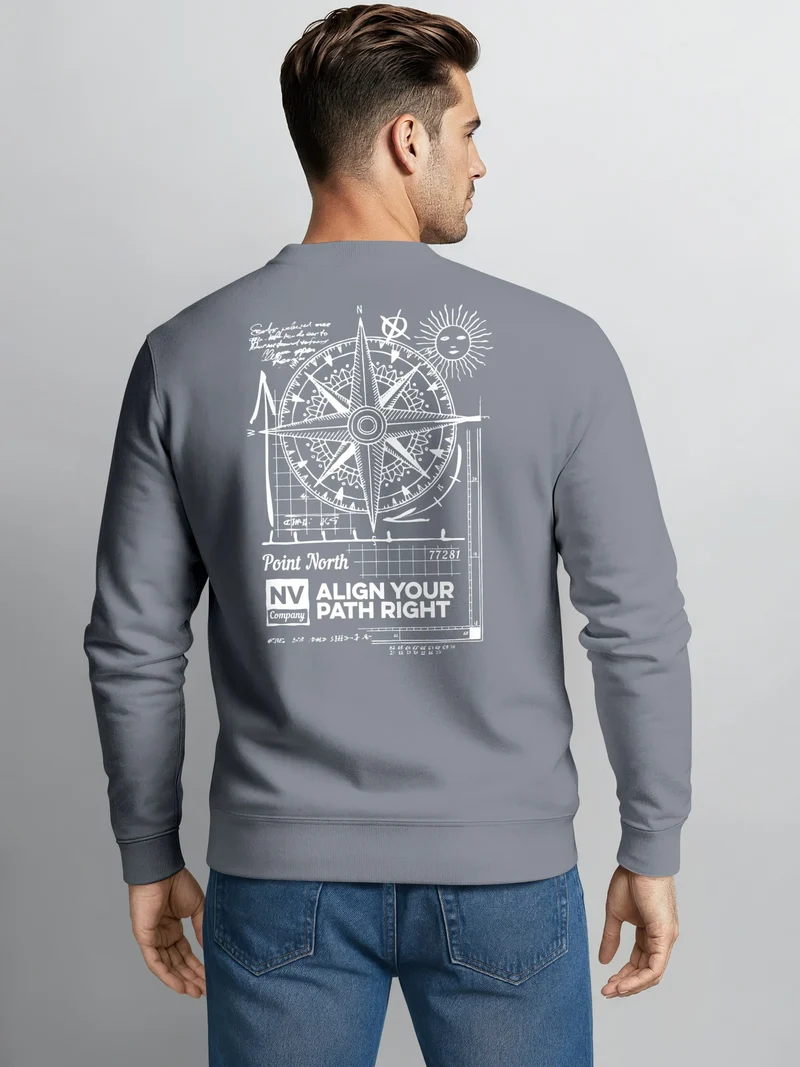 Sweatshirt Herren Pullover mit Backprint Point North Kompass Backprint Adventure Streetwear Design Fashion Männer