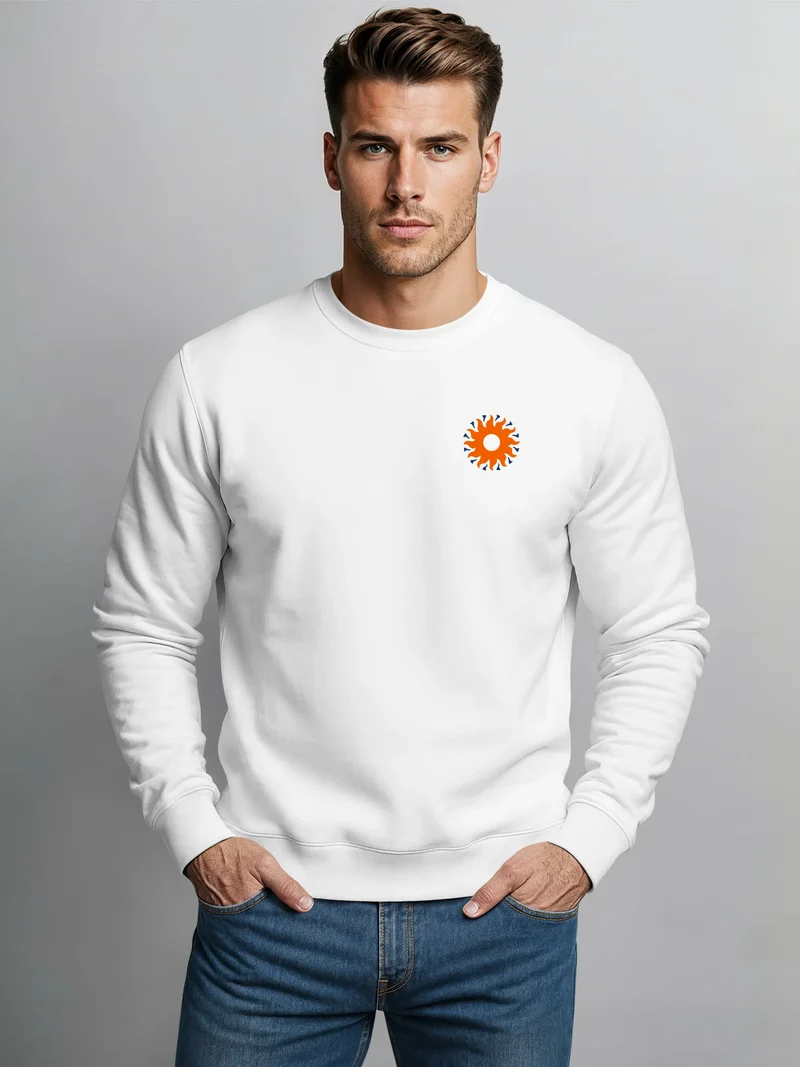 Sweatshirt Herren Pullover mit Backprint Freed by Nature Sonnenmotiv mit Retro-Schriftzug Outdoor Streetwear Fashion